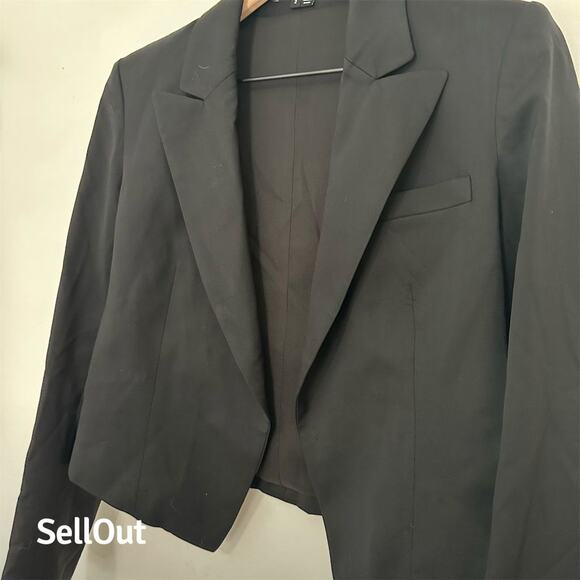 Theory Women's Cropped Blazer Black Size 2 Tailored Notch Lapel - Picture 4 of 5